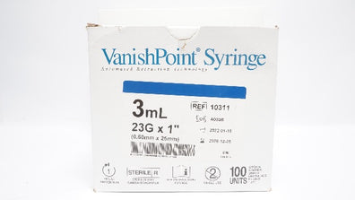 Retractable 10311 VanishPoint Syringe 3cc 23G x 1 - Box of 100